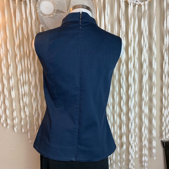 Victoria Beckham Navy Mock Neck Sleeveless Top - Picture 3 of 8
